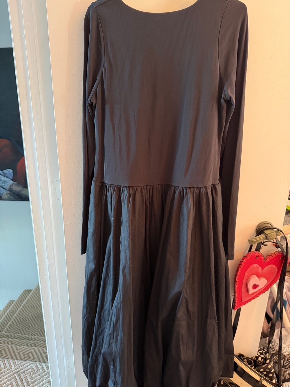 Madewell Bubble-Hem Midi Dress Long Sleeve Scoop Back Black Size 12 NT743 $198